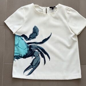 J. Crew White Top with Blue Crab Design